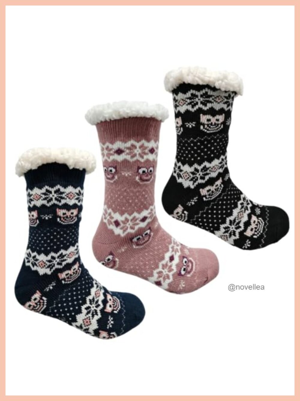 Sherpa Lined Fuzzy Slipper Socks Non Skid Warm Winter 3 Pairs